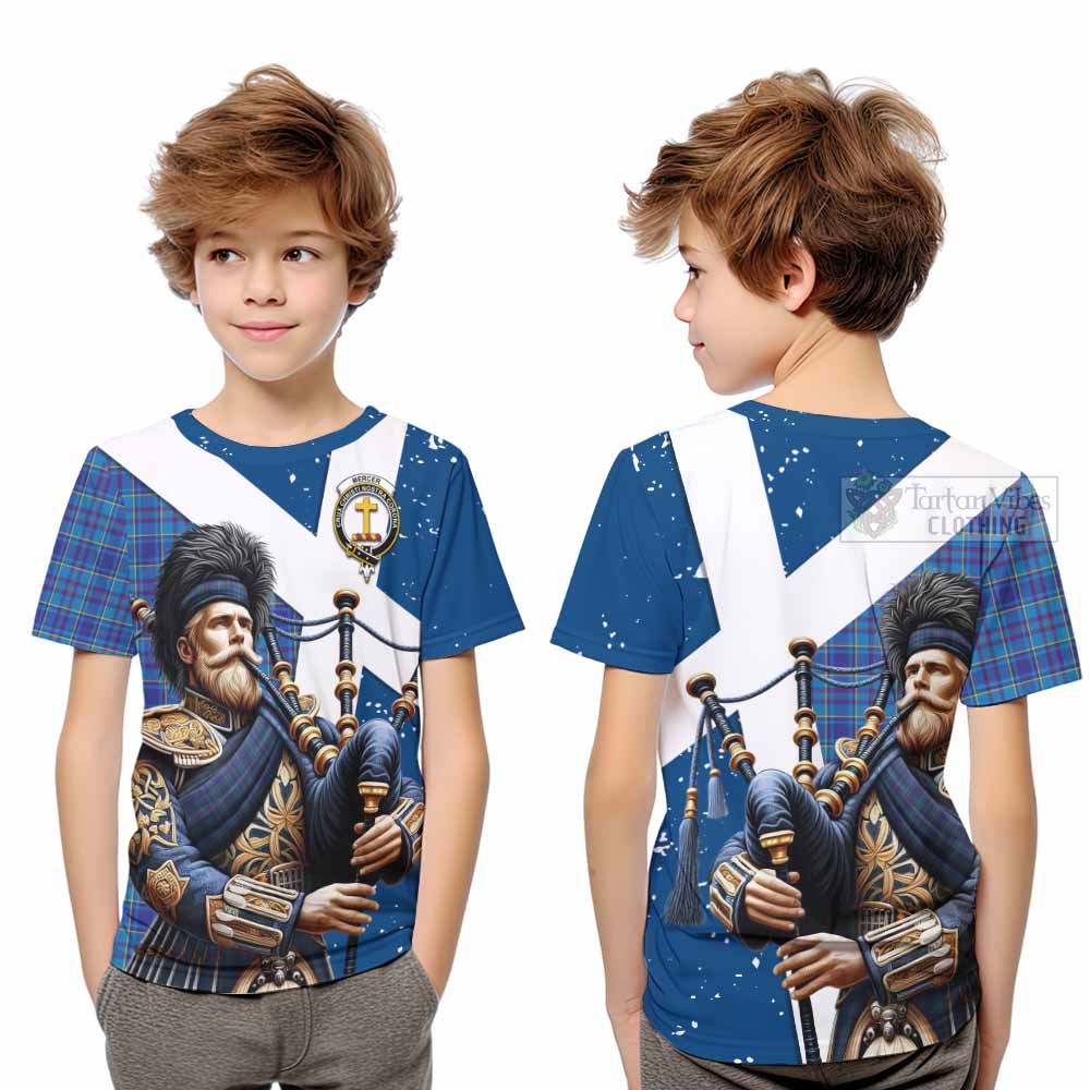Tartan Vibes Clothing Mercer Tartan Kid T-Shirt with Family Crest Scottish Bagpiper Vibes