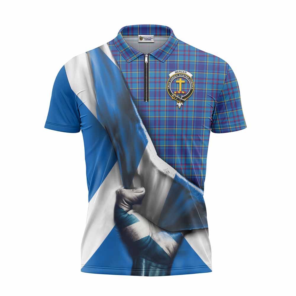 Tartan Vibes Clothing Mercer Tartan Zipper Polo Shirt with Family Crest Scotland Patriotic Style