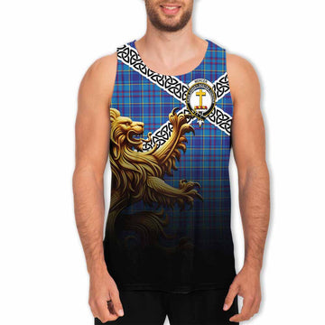 Mercer Crest Tartan Men's Tank Top with Golden Lion Emblem Celtic Style