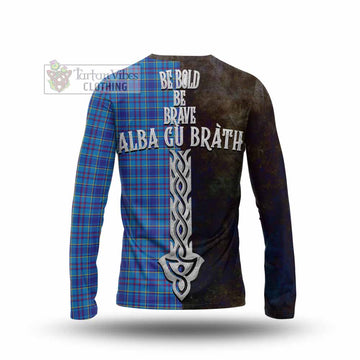 Tartan Vibes Clothing Mercer Tartan Family Crest Long Sleeve T-Shirt Alba Gu Brath Be Brave Lion Ancient Style