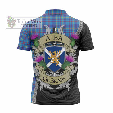 Mercer Tartan Family Crest Zipper Polo Shirt Lion Rampant Royal Thistle Shield Celtic Inspired