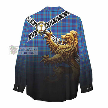 Mercer Crest Tartan Women's Casual Shirt with Golden Lion Emblem Celtic Style