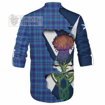 Mercer Tartan Family Crest Ghillie Kilt Shirt Scottish Thistle Celtic Inspired