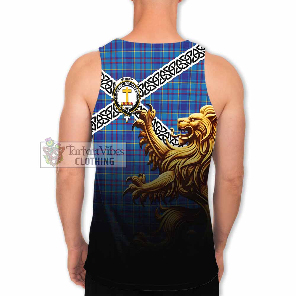 Tartan Vibes Clothing Mercer Crest Tartan Men's Tank Top with Golden Lion Emblem Celtic Style