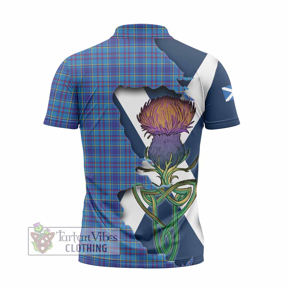 Tartan Vibes Clothing Mercer Tartan Family Crest Zipper Polo Shirt Scottish Thistle Celtic Inspired