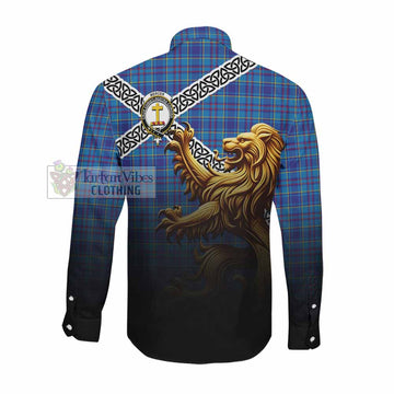 Mercer Crest Tartan Long Sleeve Button Shirt with Golden Lion Emblem Celtic Style