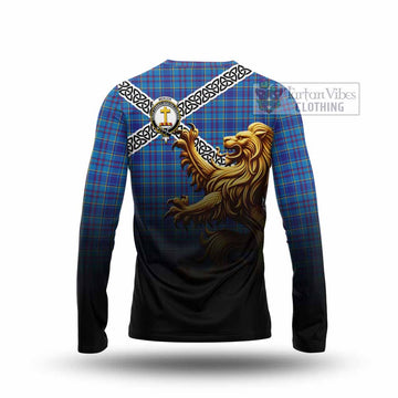 Tartan Vibes Clothing Mercer Crest Tartan Long Sleeve T-Shirt with Golden Lion Emblem Celtic Style