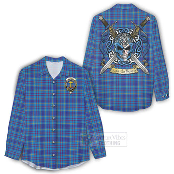 Mercer Tartan Women's Casual Shirt with Family Crest Celtic Skull Style