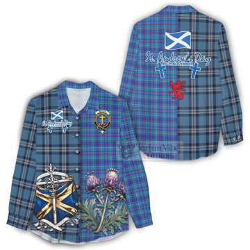 Tartan Vibes Clothing Mercer Tartan Women's Casual Shirt Happy St. Andrew's Day Half Tartan Style