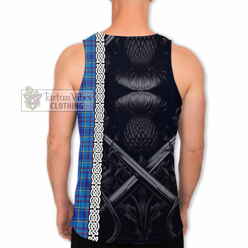Tartan Vibes Clothing Mercer Tartan Men's Tank Top with Family Crest Cross Sword Thistle Celtic Vibes