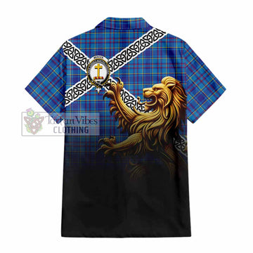 Mercer Crest Tartan Hawaiian Shirt with Golden Lion Emblem Celtic Style