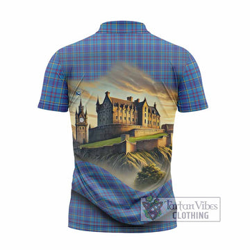 Mercer Tartan Family Crest Zipper Polo Shirt with Scottish Ancient Castle Style