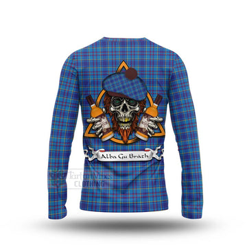 Tartan Vibes Clothing Mercer Tartan Long Sleeve T-Shirt with Family Crest and Bearded Skull Holding Bottles of Whiskey