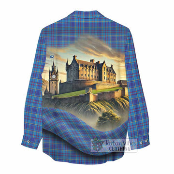 Mercer Tartan Family Crest Women's Casual Shirt with Scottish Ancient Castle Style