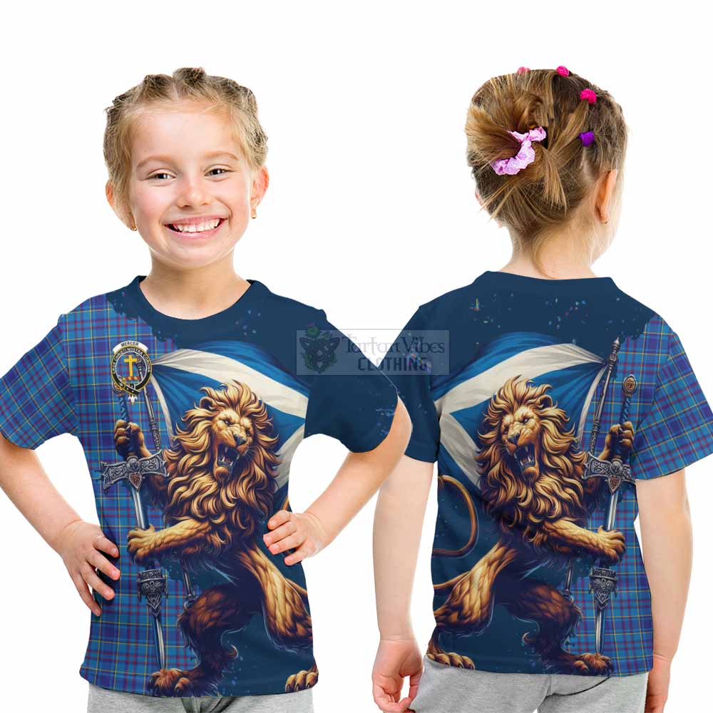 Tartan Vibes Clothing Mercer Tartan Family Crest Kid T-Shirt with Scottish Majestic Lion