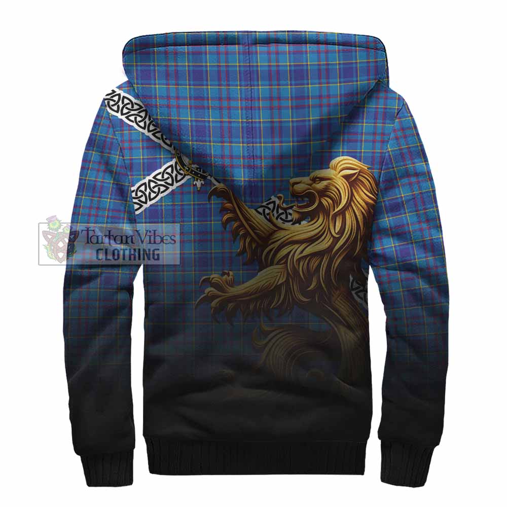 Tartan Vibes Clothing Mercer Crest Tartan Sherpa Hoodie with Golden Lion Emblem Celtic Style