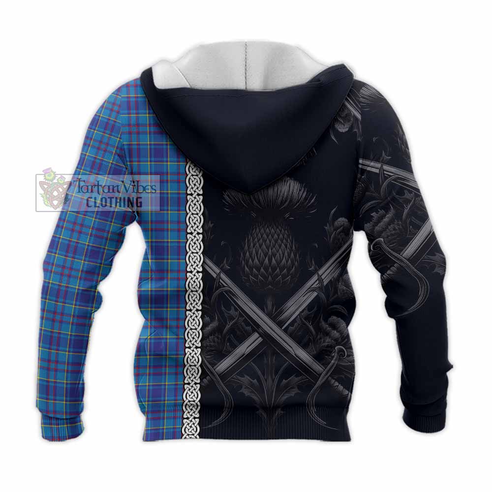 Tartan Vibes Clothing Mercer Tartan Knitted Hoodie with Family Crest Cross Sword Thistle Celtic Vibes