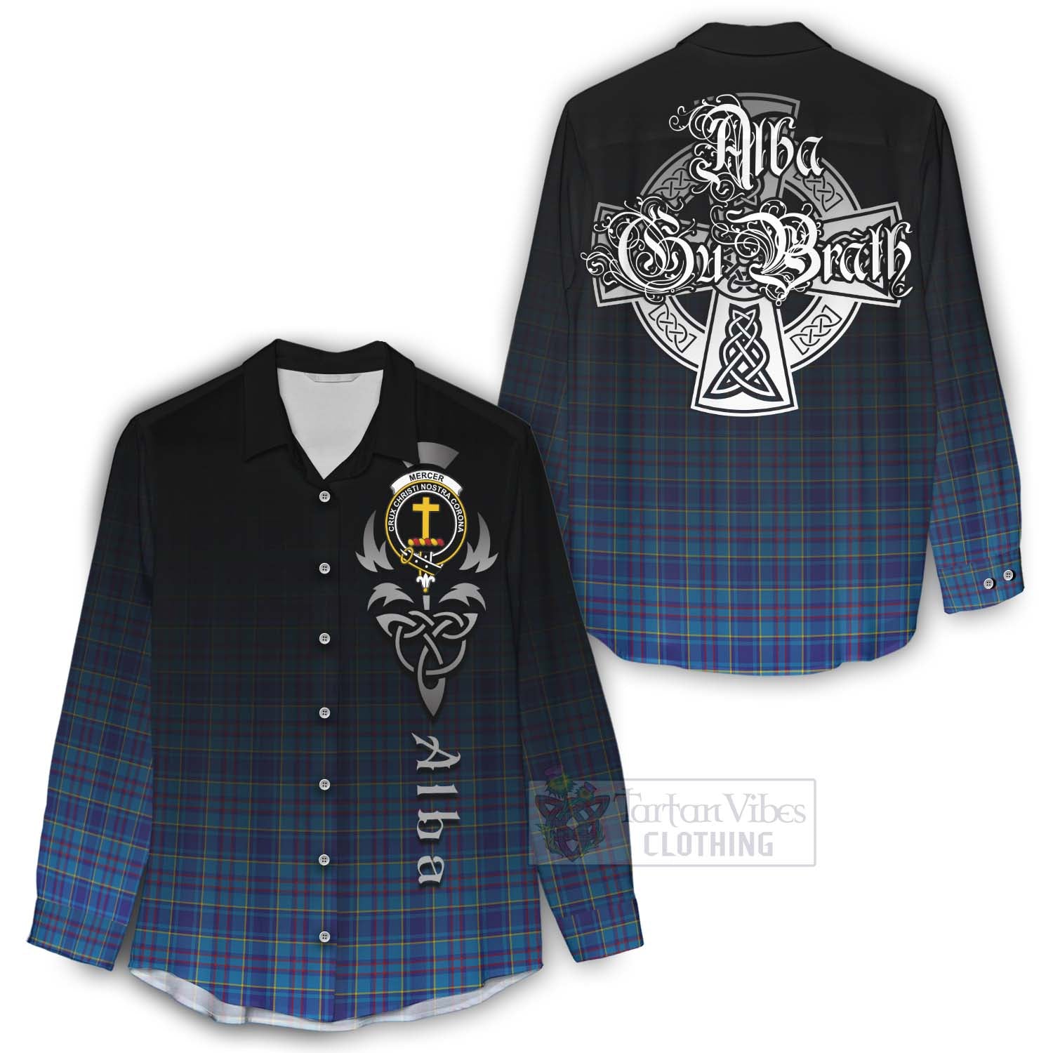 Tartan Vibes Clothing Mercer Tartan Women's Casual Shirt Featuring Alba Gu Brath Family Crest Celtic Inspired