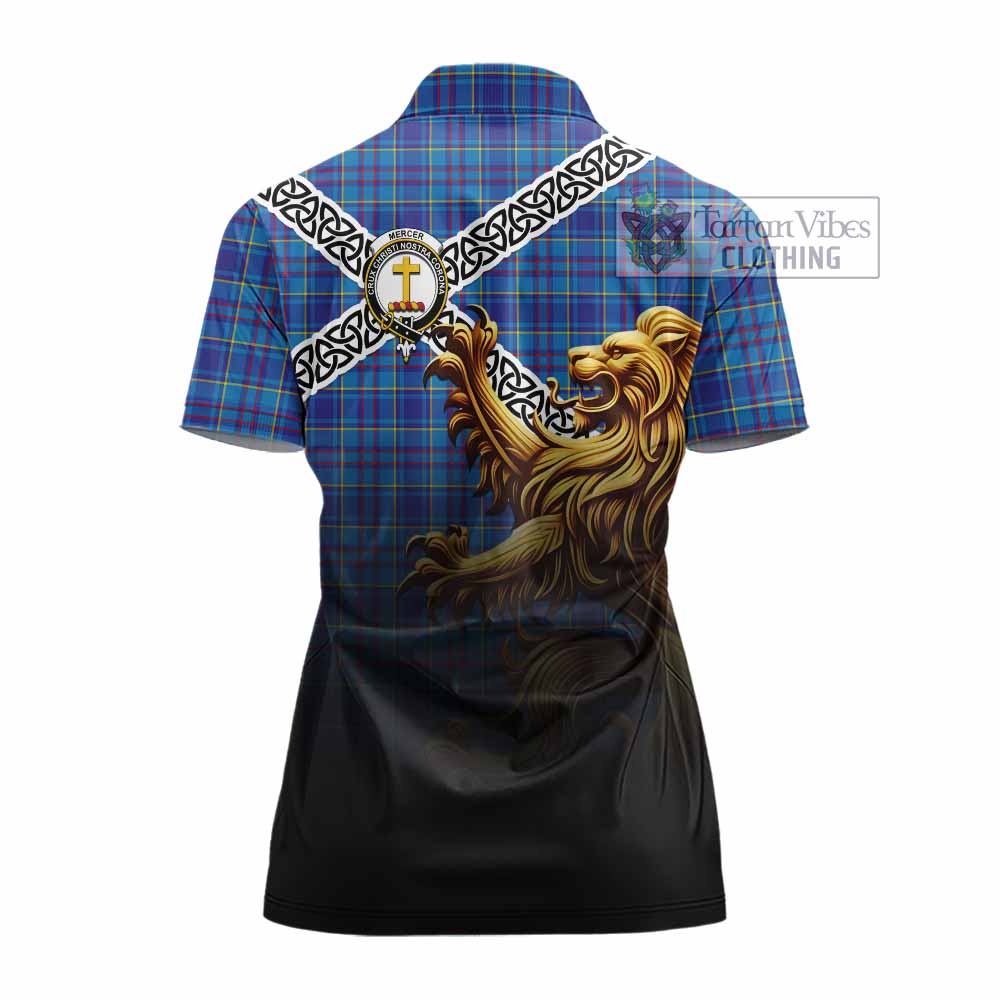 Tartan Vibes Clothing Mercer Crest Tartan Women's Polo Shirt with Golden Lion Emblem Celtic Style