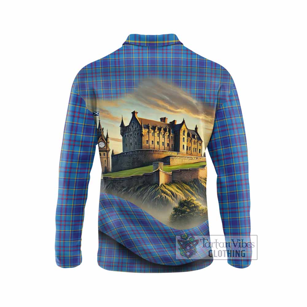 Tartan Vibes Clothing Mercer Tartan Family Crest Long Sleeve Polo Shirt with Scottish Ancient Castle Style