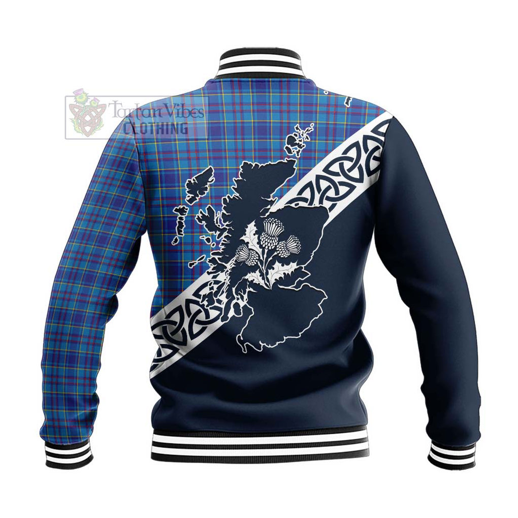 Tartan Vibes Clothing Mercer Tartan Baseball Jacket Featuring Thistle and Scotland Map