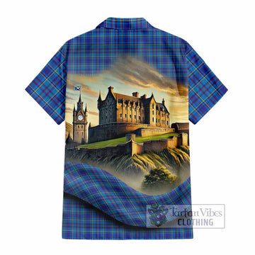 Tartan Vibes Clothing Mercer Tartan Family Crest Short Sleeve Button Shirt with Scottish Ancient Castle Style