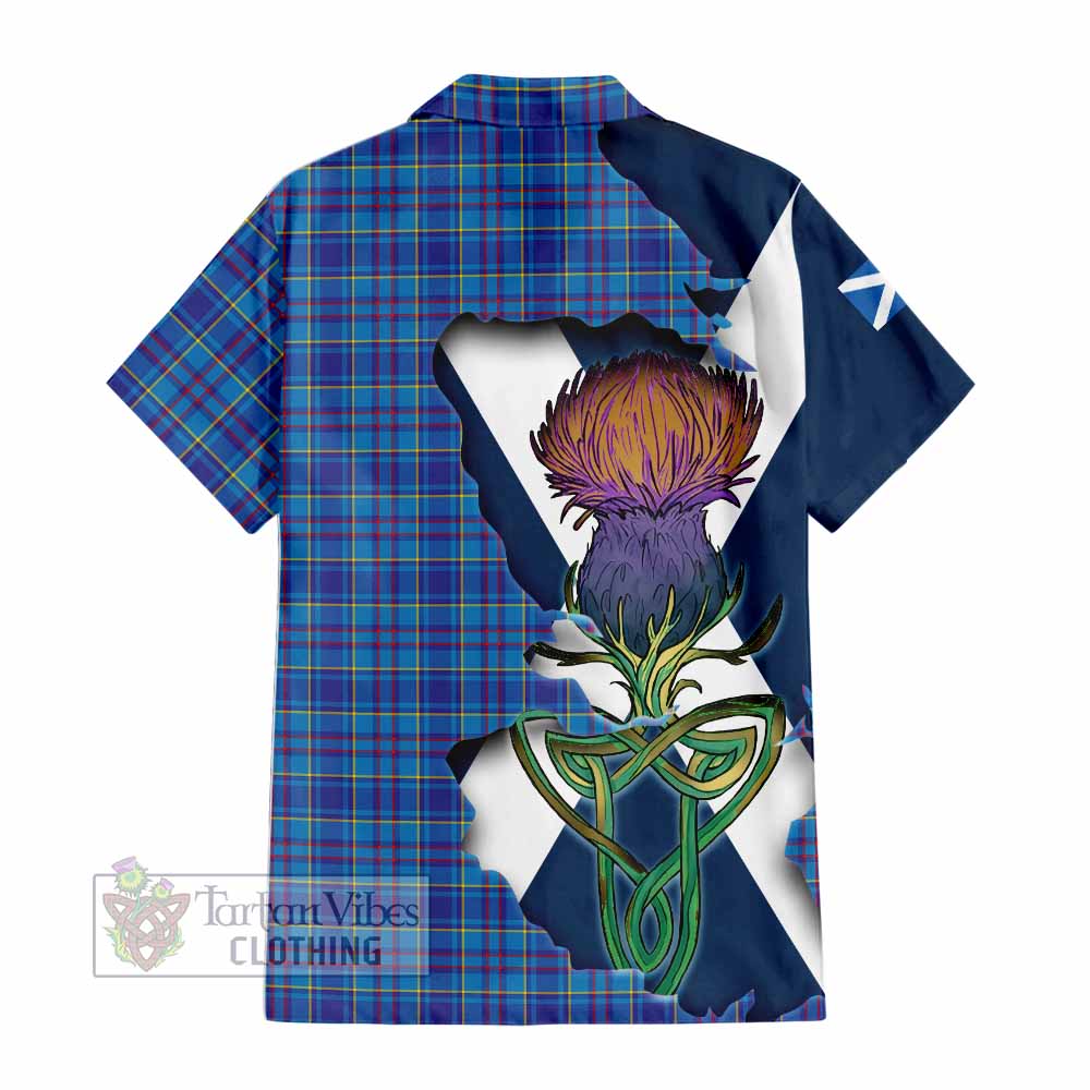 Tartan Vibes Clothing Mercer Tartan Family Crest Short Sleeve Button Shirt Scottish Thistle Celtic Inspired