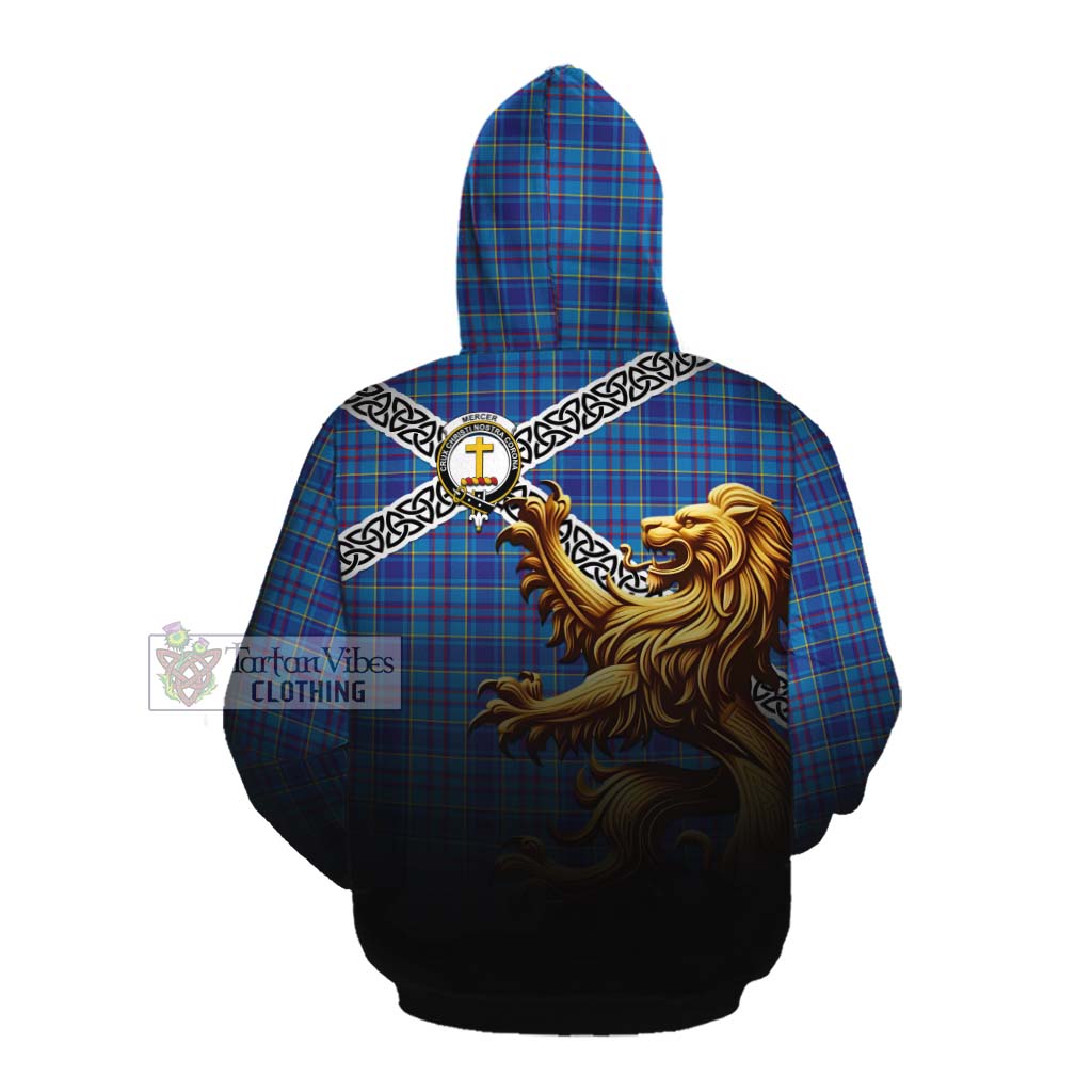 Tartan Vibes Clothing Mercer Crest Tartan Cotton Hoodie with Golden Lion Emblem Celtic Style