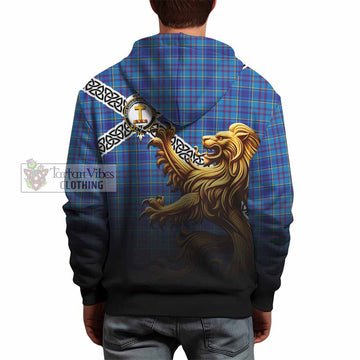 Tartan Vibes Clothing Mercer Crest Tartan Hoodie with Golden Lion Emblem Celtic Style