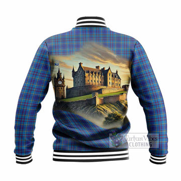 Tartan Vibes Clothing Mercer Tartan Family Crest Baseball Jacket with Scottish Ancient Castle Style