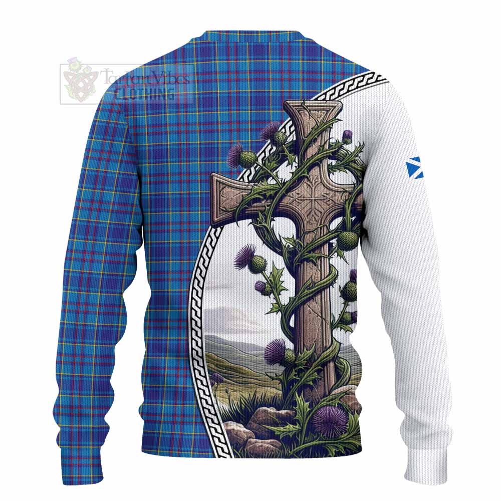 Tartan Vibes Clothing Mercer Tartan Knitted Sweater with Family Crest and St. Andrew's Cross Accented by Thistle Vines