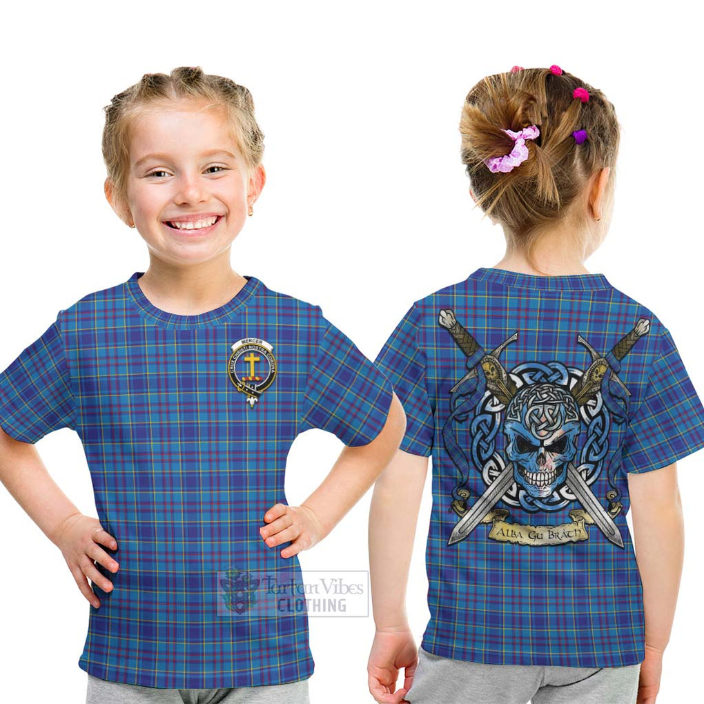 Tartan Vibes Clothing Mercer Tartan Kid T-Shirt with Family Crest Celtic Skull Style