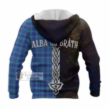 Tartan Vibes Clothing Mercer Tartan Family Crest Knitted Hoodie Alba Gu Brath Be Brave Lion Ancient Style
