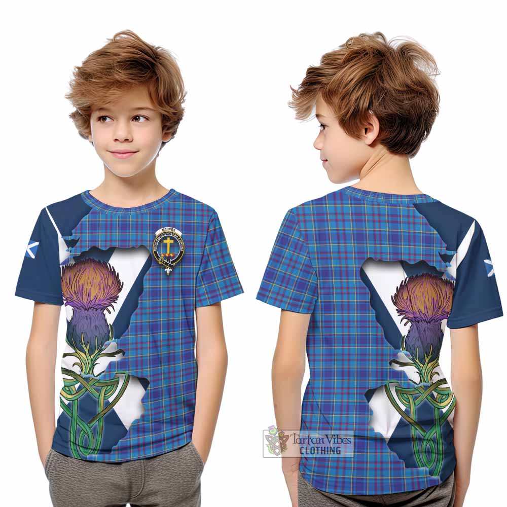 Tartan Vibes Clothing Mercer Tartan Family Crest Kid T-Shirt Scottish Thistle Celtic Inspired
