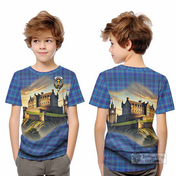 Mercer Tartan Family Crest Kid T-Shirt with Scottish Ancient Castle Style
