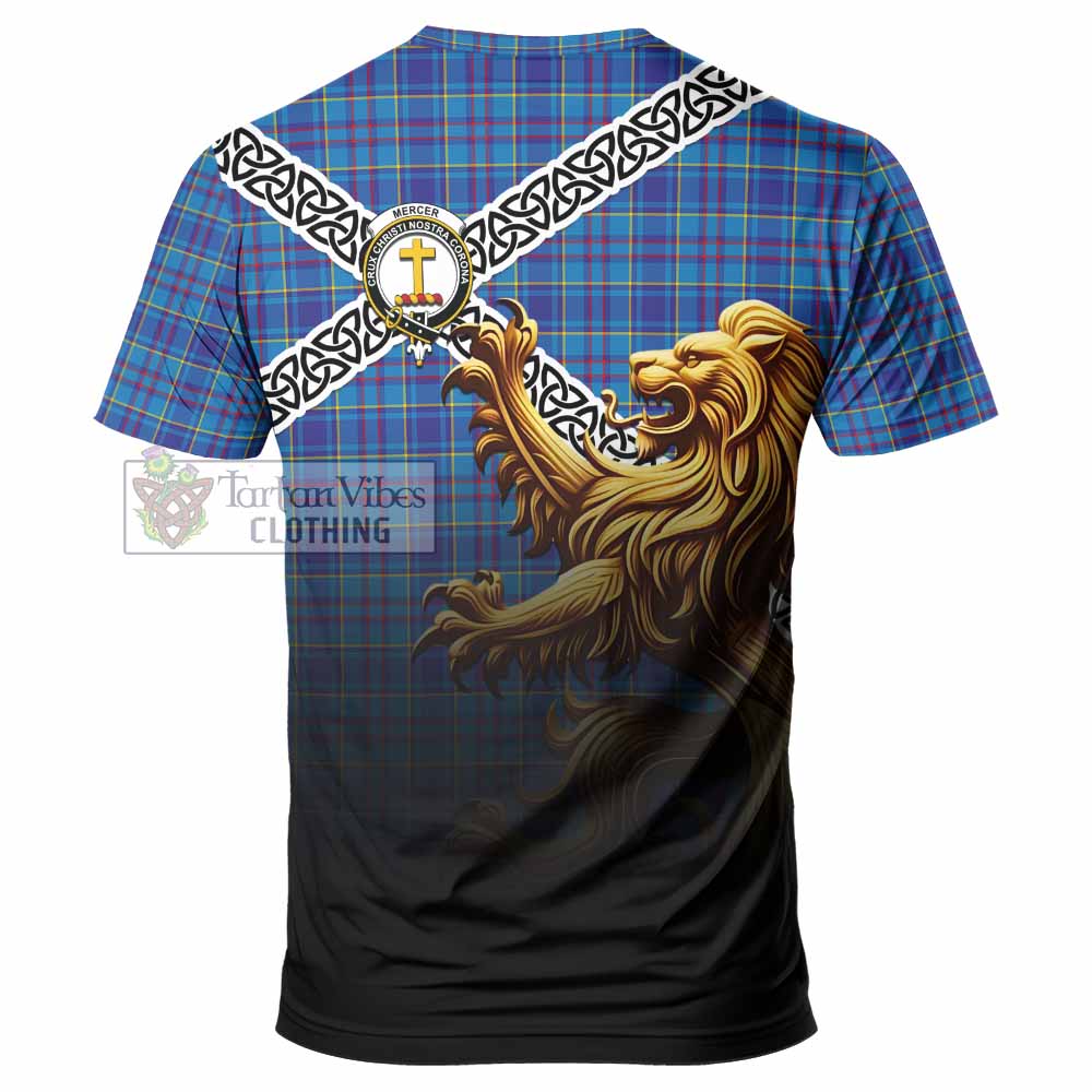 Tartan Vibes Clothing Mercer Crest Tartan T-Shirt with Golden Lion Emblem Celtic Style