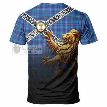 Tartan Vibes Clothing Mercer Crest Tartan T-Shirt with Golden Lion Emblem Celtic Style