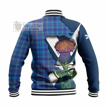 Tartan Vibes Clothing Mercer Tartan Family Crest Baseball Jacket Scottish Thistle Celtic Inspired