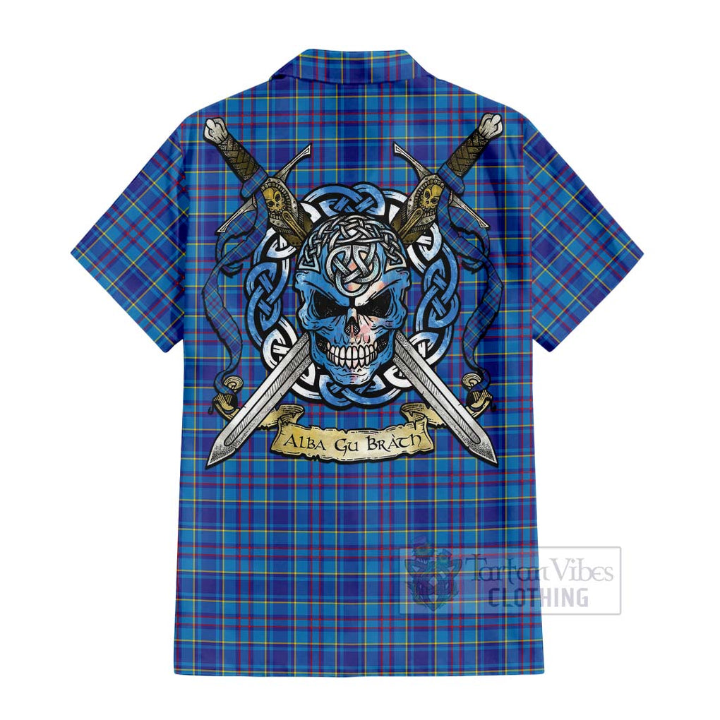 Tartan Vibes Clothing Mercer Tartan Short Sleeve Button Shirt with Family Crest Celtic Skull Style