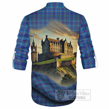Mercer Tartan Family Crest Ghillie Kilt Shirt with Scottish Ancient Castle Style