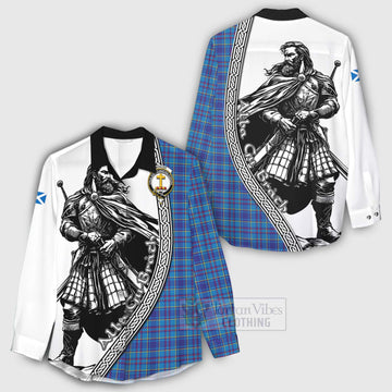 Mercer Tartan Clan Crest Women's Casual Shirt with Highlander Warrior Celtic Style