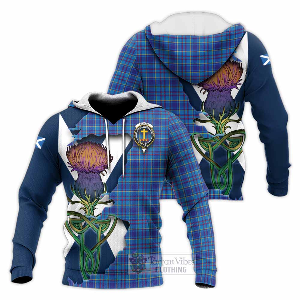 Tartan Vibes Clothing Mercer Tartan Family Crest Knitted Hoodie Scottish Thistle Celtic Inspired