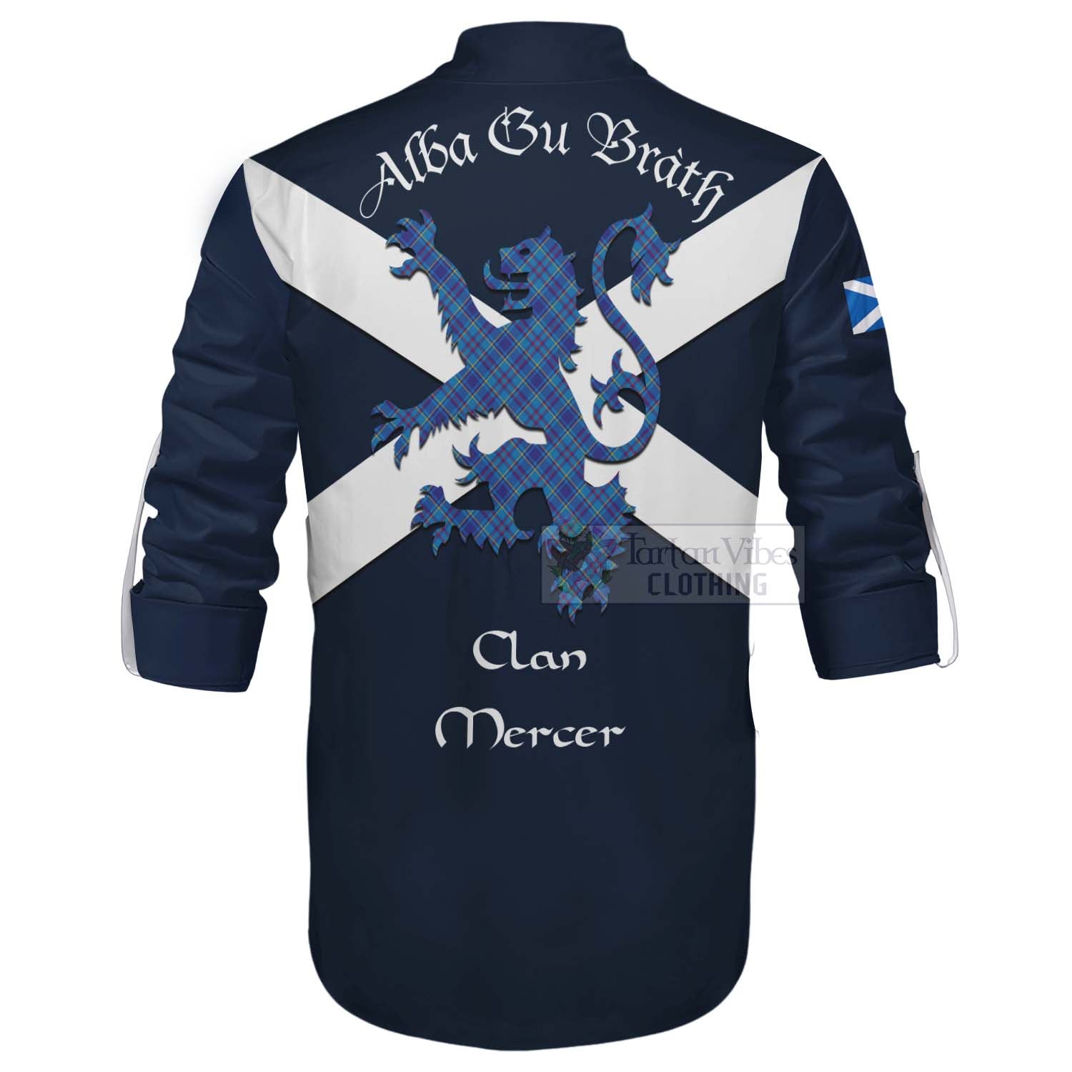 Tartan Vibes Clothing Mercer Tartan Lion Rampant Ghillie Kilt Shirt Proudly Display Your Heritage with Alba Gu Brath and Clan Name