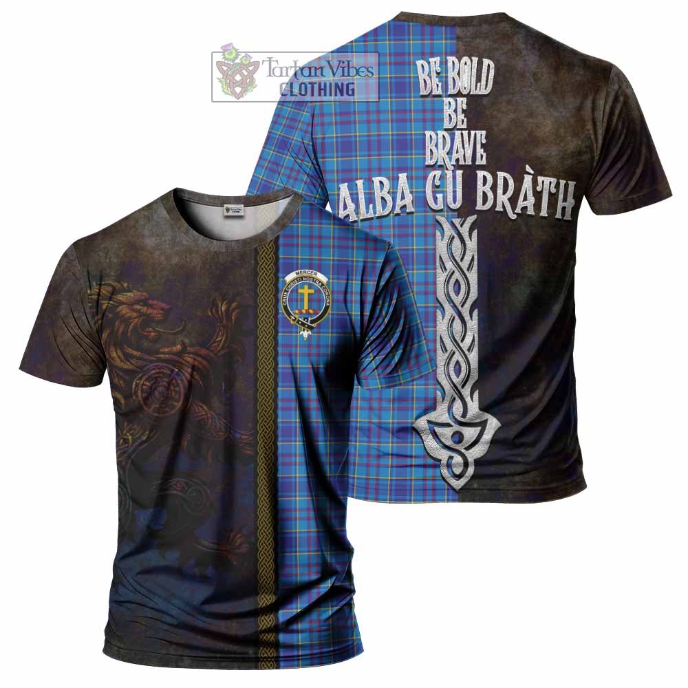 Tartan Vibes Clothing Mercer Tartan Family Crest T-Shirt Alba Gu Brath Be Brave Lion Ancient Style