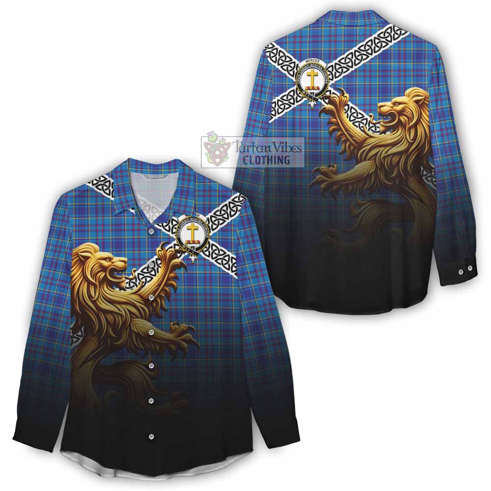 Tartan Vibes Clothing Mercer Crest Tartan Women's Casual Shirt with Golden Lion Emblem Celtic Style