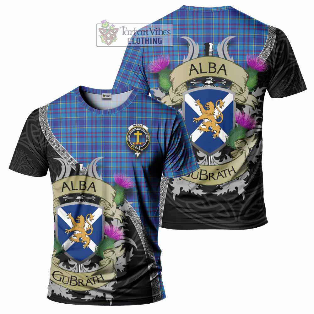 Tartan Vibes Clothing Mercer Tartan Family Crest T-Shirt Lion Rampant Royal Thistle Shield Celtic Inspired