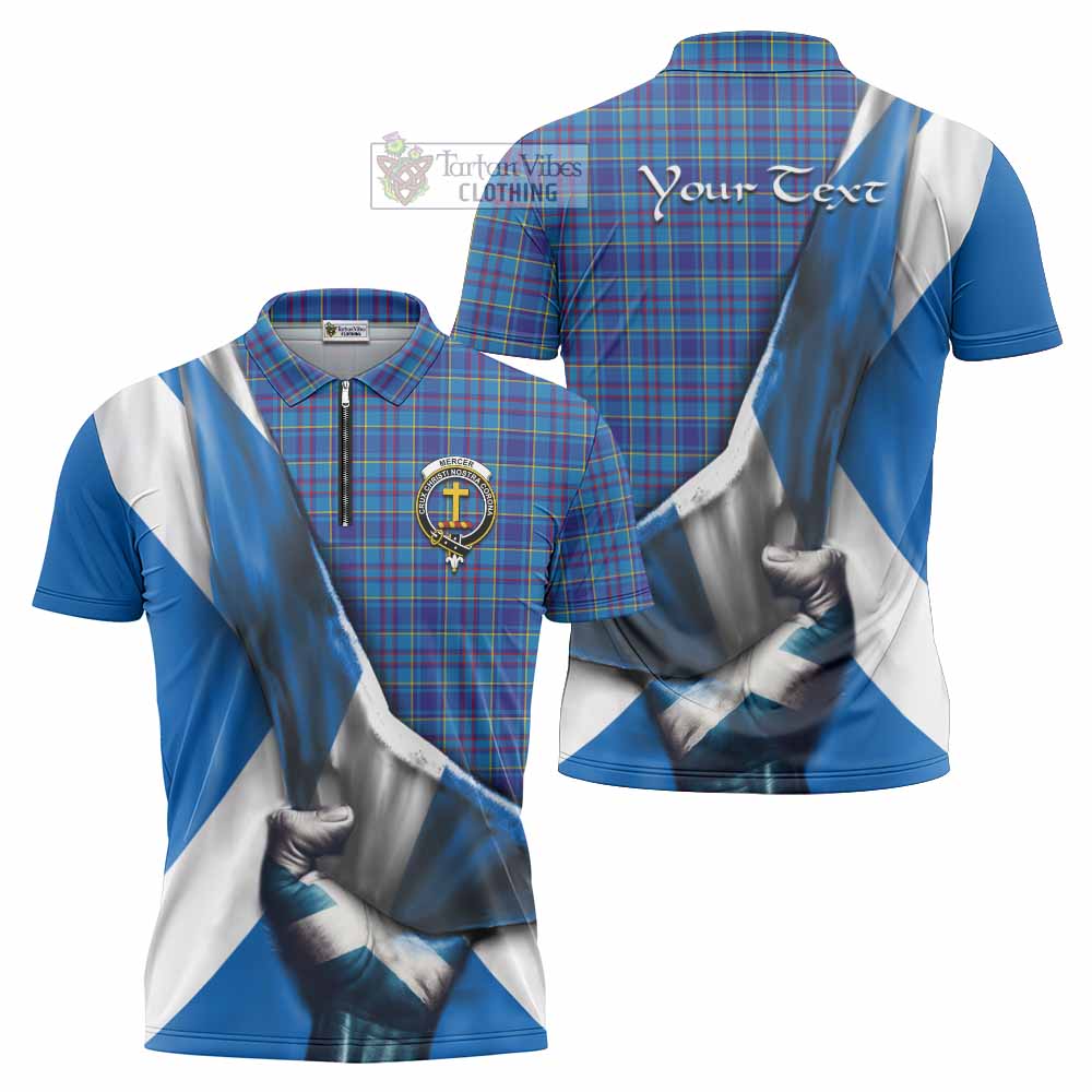 Tartan Vibes Clothing Mercer Tartan Zipper Polo Shirt with Family Crest Scotland Patriotic Style
