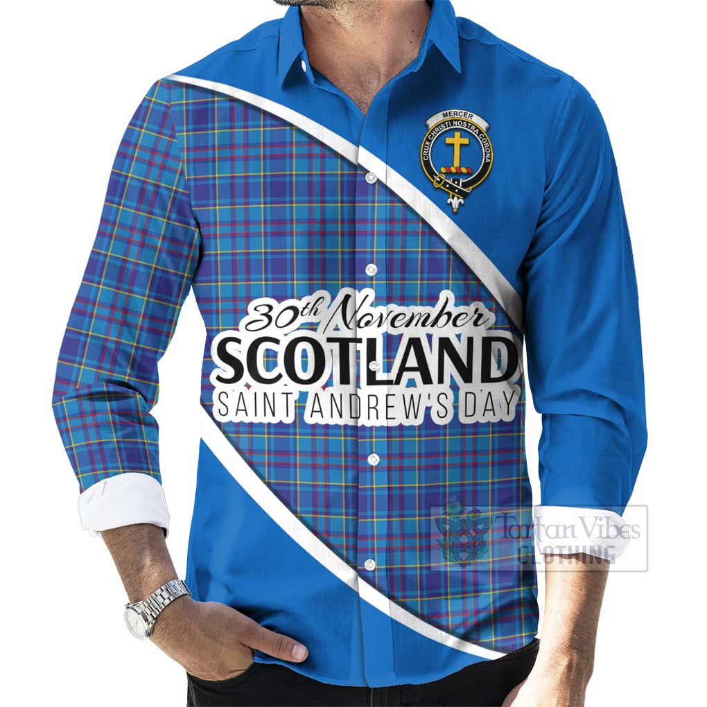 Tartan Vibes Clothing Mercer Family Crest Tartan Long Sleeve Button Shirt Celebrate Saint Andrew's Day in Style