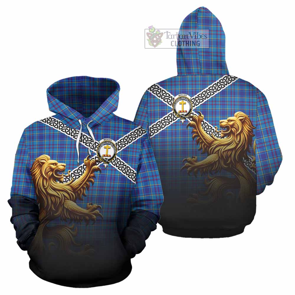 Tartan Vibes Clothing Mercer Crest Tartan Hoodie with Golden Lion Emblem Celtic Style