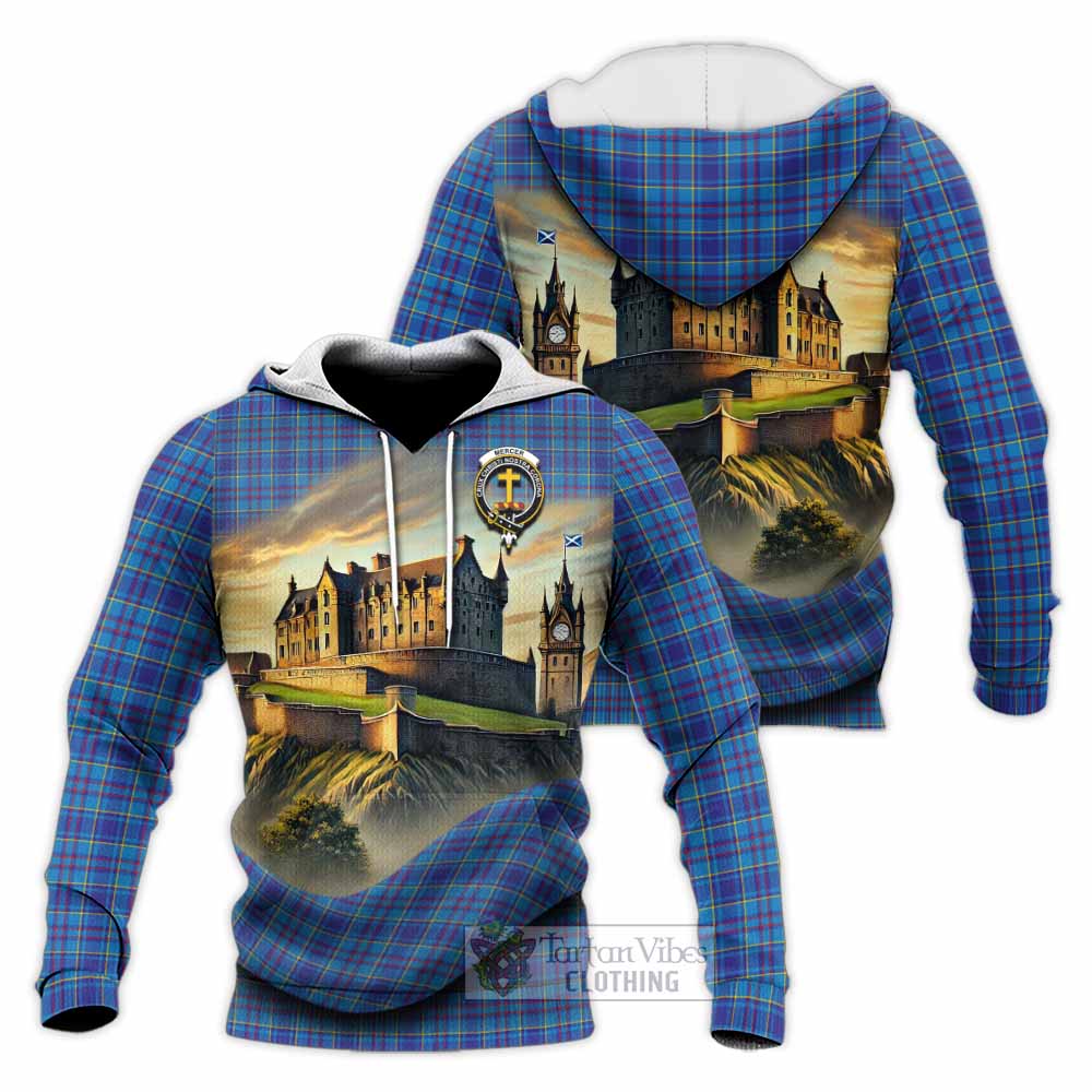 Tartan Vibes Clothing Mercer Tartan Family Crest Knitted Hoodie with Scottish Ancient Castle Style